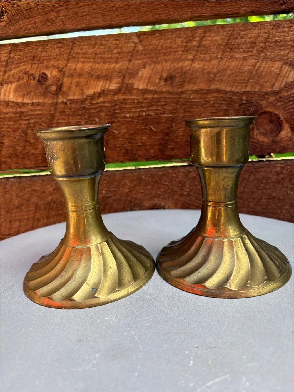 Vintage Brass Swirl Candle Holders - Set of Two